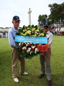 Kev Riley and Eric Lanham laying a wreath on behalf of the OCS Dec 73 Grad Class, at Khanchanaburi, ANZAC Day 2014 (post Dawn Service at Hellfire Pass)